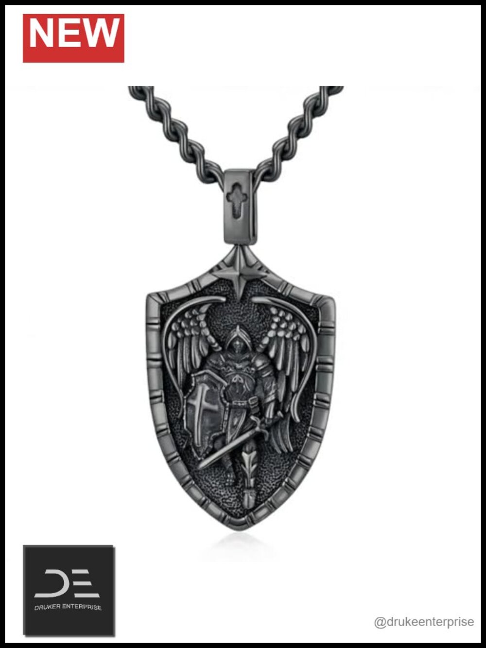 925 Sterling Silver Archangel Michael Medal Pendant Necklace Men Women